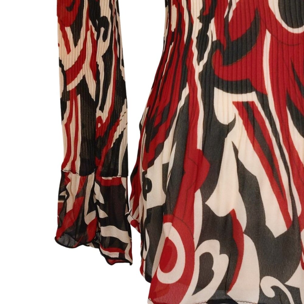 Vintage Y2K 90s Sere Nade Abstract Red Design Long Sleeve Plisse Blouse Medium - Picture 5 of 6